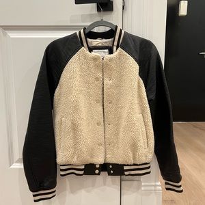 Cream fur jacket with leather arms